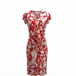 Tommy Bahama Red and White Floral Faux Midi Dress Ruched Waist. Casual, beach LG